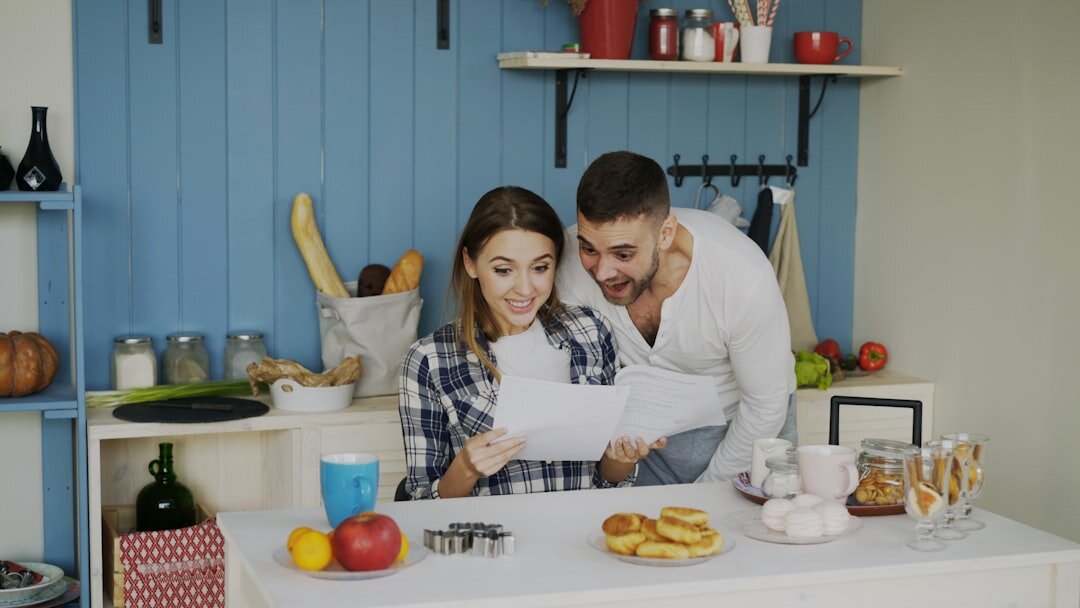 family reviewing insurance papers at home